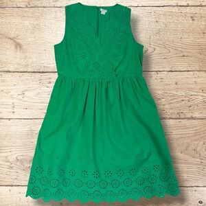 J. CREW Scalloped Eyelet Border Surplice Neckline Sleeveless Dress Size 10 Green